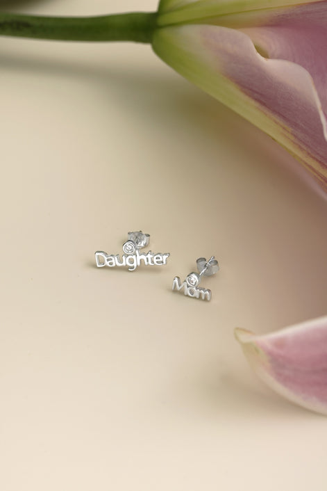 Stud earrings 925 silver Mom&amp;Daughter with zirconia stone