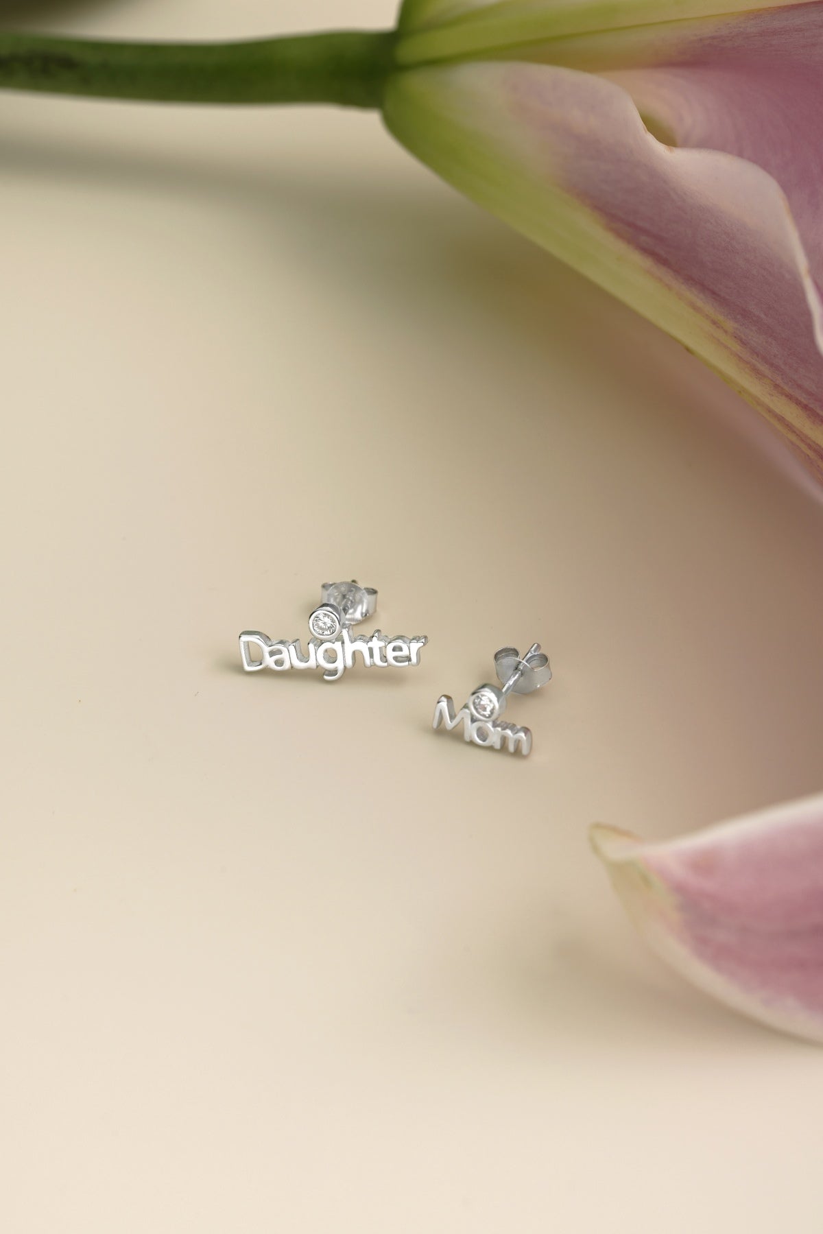 Stud earrings 925 silver Mom&Daughter with zirconia stone