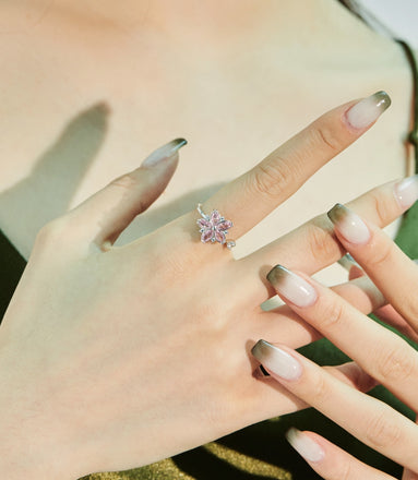 Adjustable 925 silver ring with zirconia flower