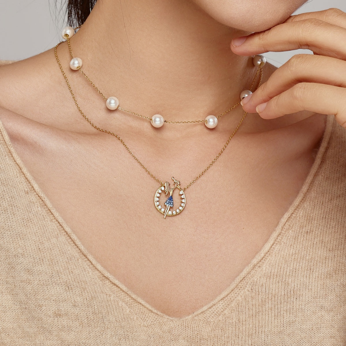 18K gold-plated chain made of 925 sterling silver with mother-child pendant & zirconia