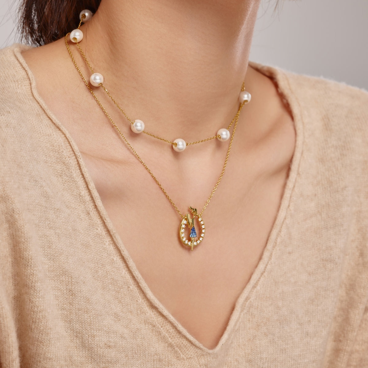 18K gold-plated chain made of 925 sterling silver with mother-child pendant & zirconia