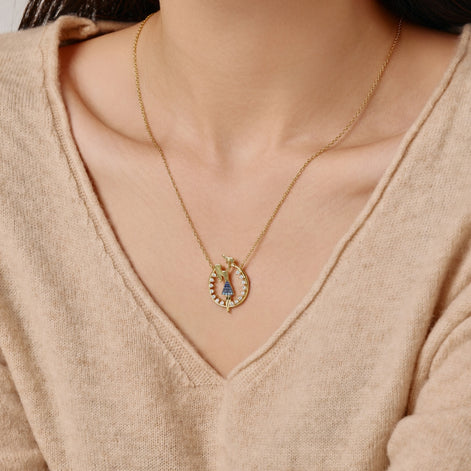 18K gold-plated chain made of 925 sterling silver with mother-child pendant &amp; zirconia