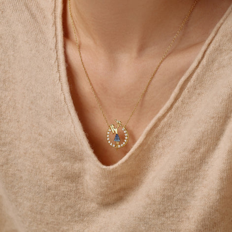 18K gold-plated chain made of 925 sterling silver with mother-child pendant &amp; zirconia