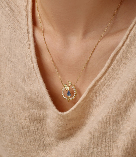 18K gold-plated chain made of 925 sterling silver with mother-child pendant &amp; zirconia