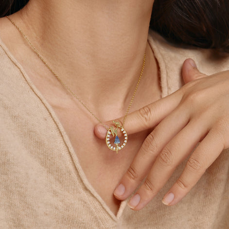 18K gold-plated chain made of 925 sterling silver with mother-child pendant &amp; zirconia