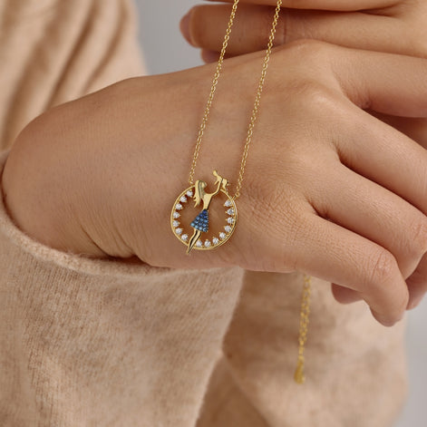 18K gold-plated chain made of 925 sterling silver with mother-child pendant &amp; zirconia