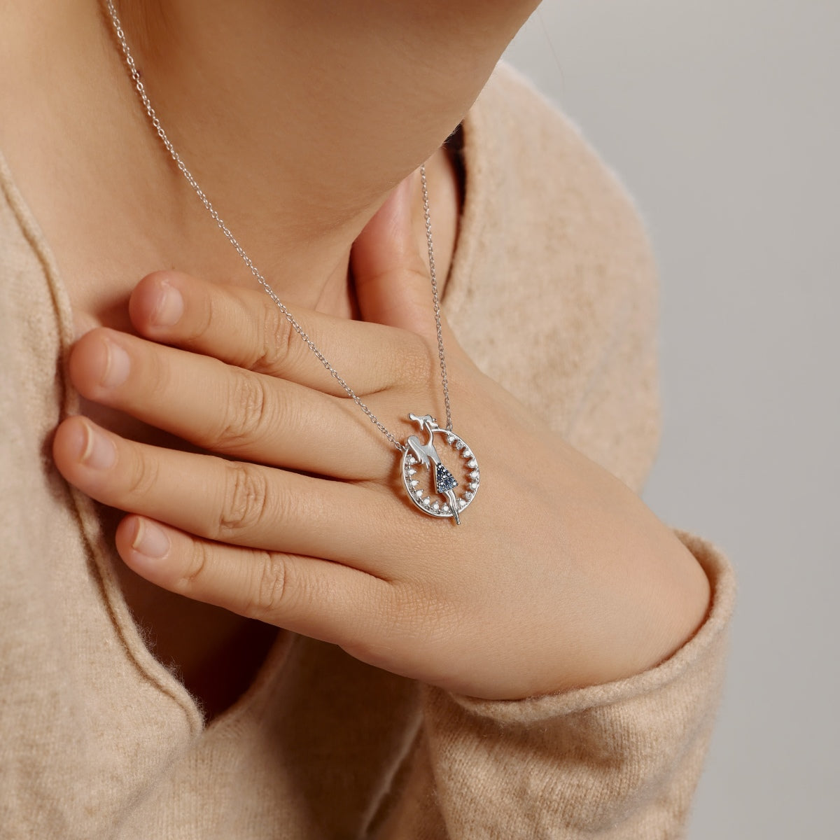 Necklace made of 925 sterling silver with mother-child pendant & zirconia