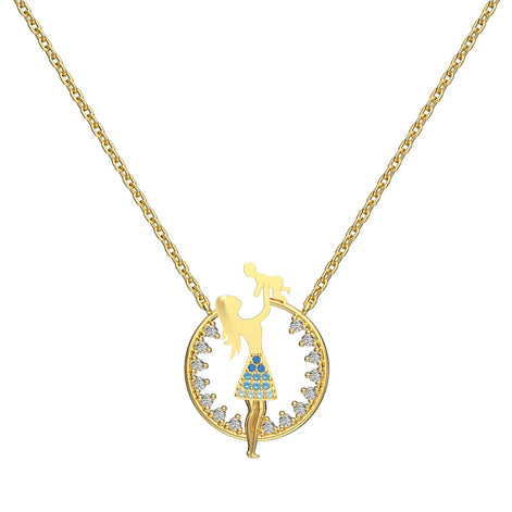 18K gold-plated chain made of 925 sterling silver with mother-child pendant &amp; zirconia