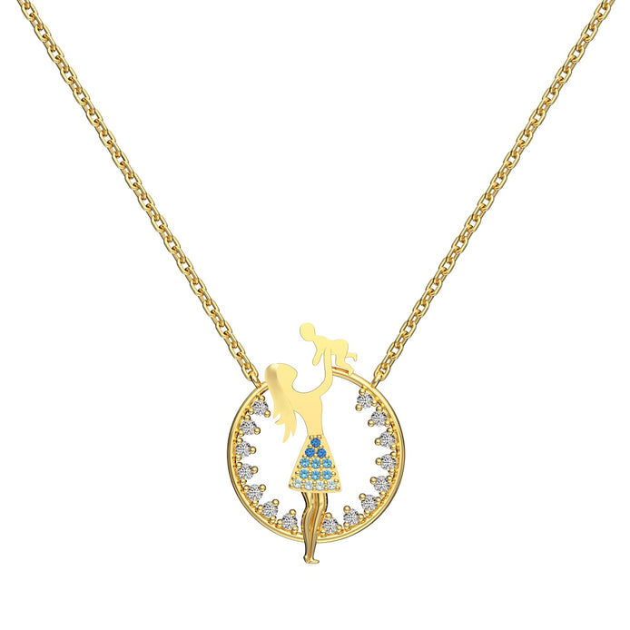 18K gold-plated chain made of 925 sterling silver with mother-child pendant &amp; zirconia