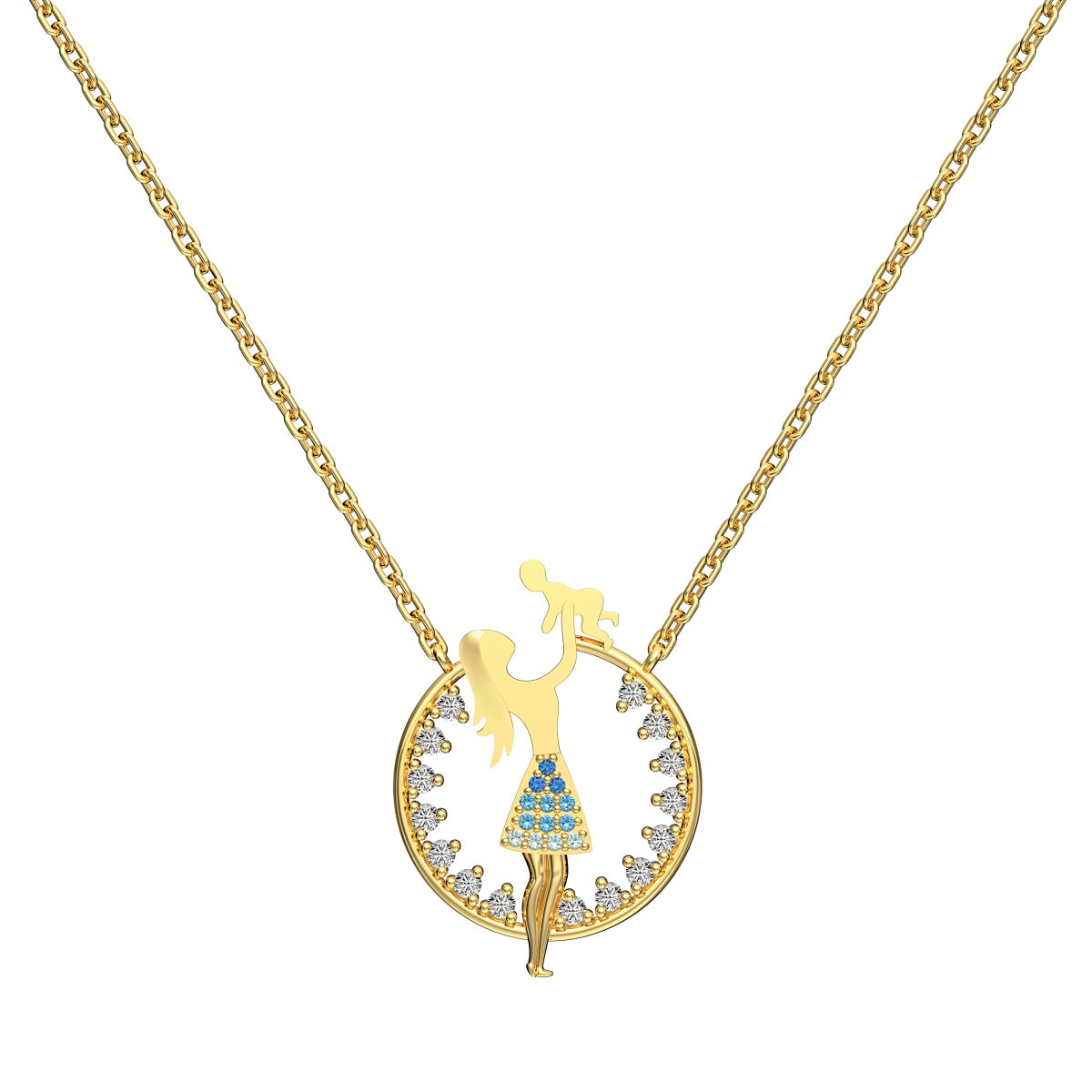 18K gold-plated chain made of 925 sterling silver with mother-child pendant & zirconia