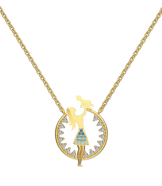 18K gold-plated chain made of 925 sterling silver with mother-child pendant &amp; zirconia