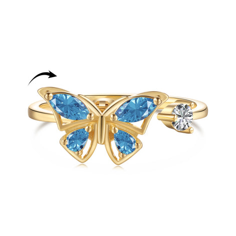 925 Silver Adjustable Butterfly Ring 18K Gold Plated