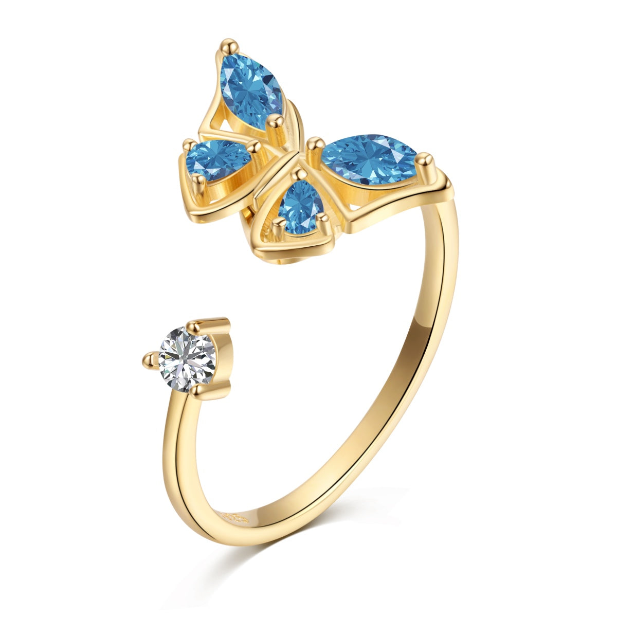 925 Silver Adjustable Butterfly Ring 18K Gold Plated