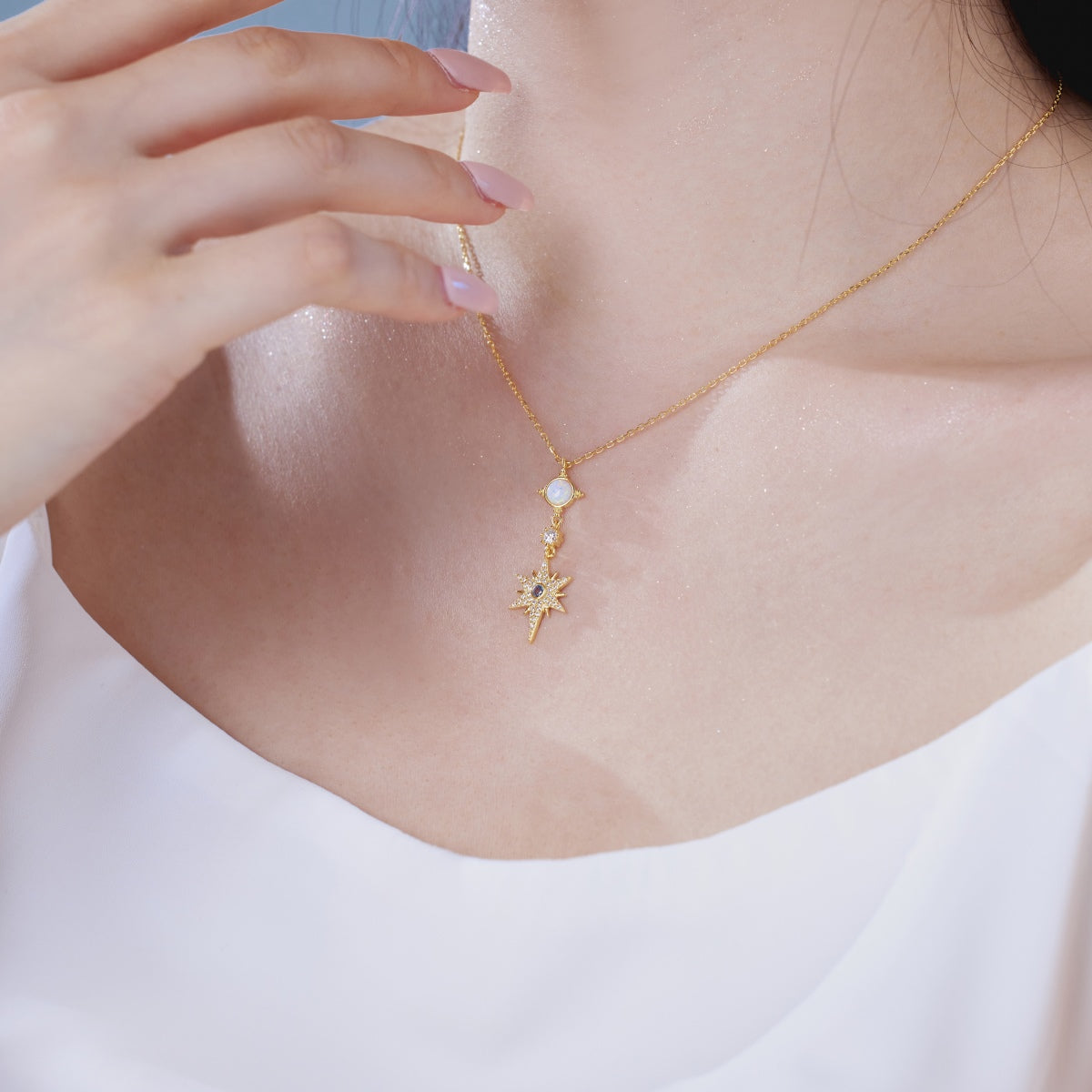 18K gold-plated chain made of 925 sterling silver with opal and zirconia pendants