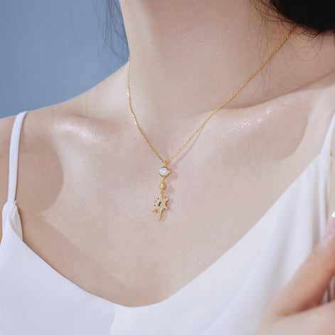 18K gold-plated chain made of 925 sterling silver with opal and zirconia pendants