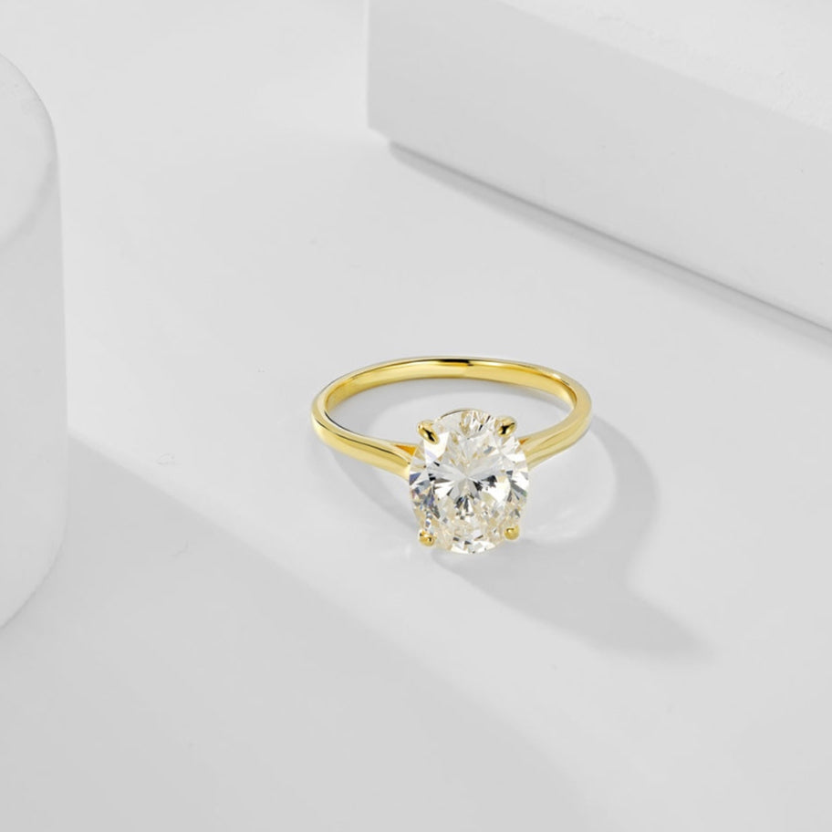 18K gold-plated 925 silver solitaire ring with large zirconia