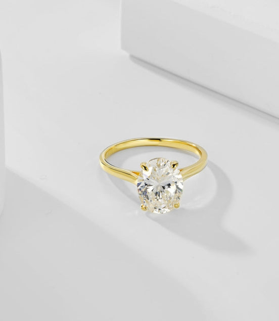18K gold-plated 925 silver solitaire ring with large zirconia