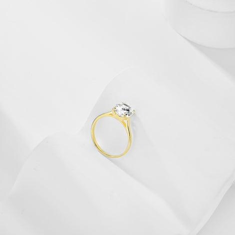 18K gold-plated 925 silver solitaire ring with large zirconia