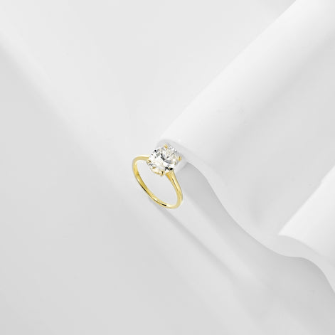 18K gold-plated 925 silver solitaire ring with large zirconia