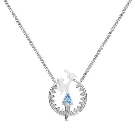 Necklace made of 925 sterling silver with mother-child pendant &amp; zirconia