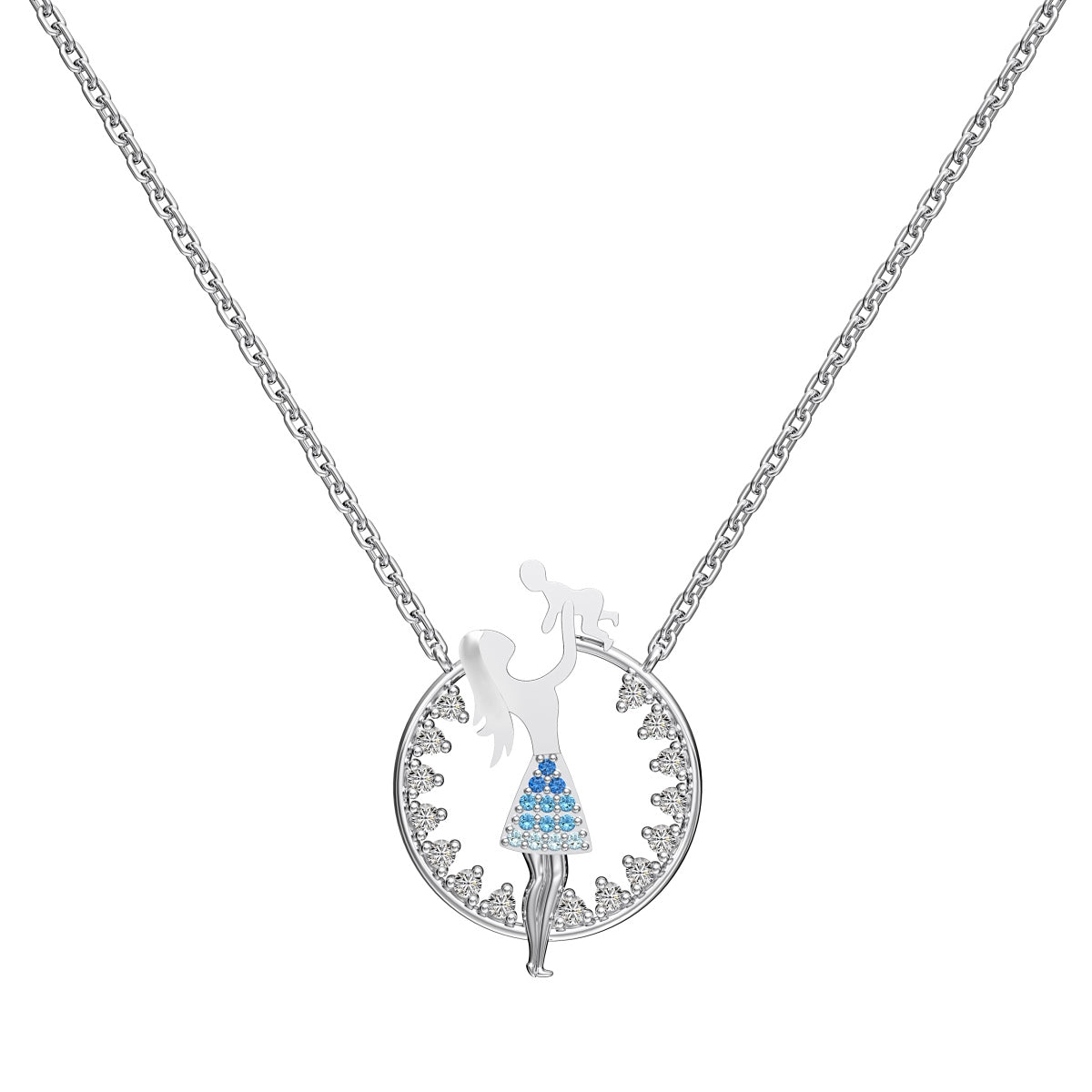 Necklace made of 925 sterling silver with mother-child pendant & zirconia