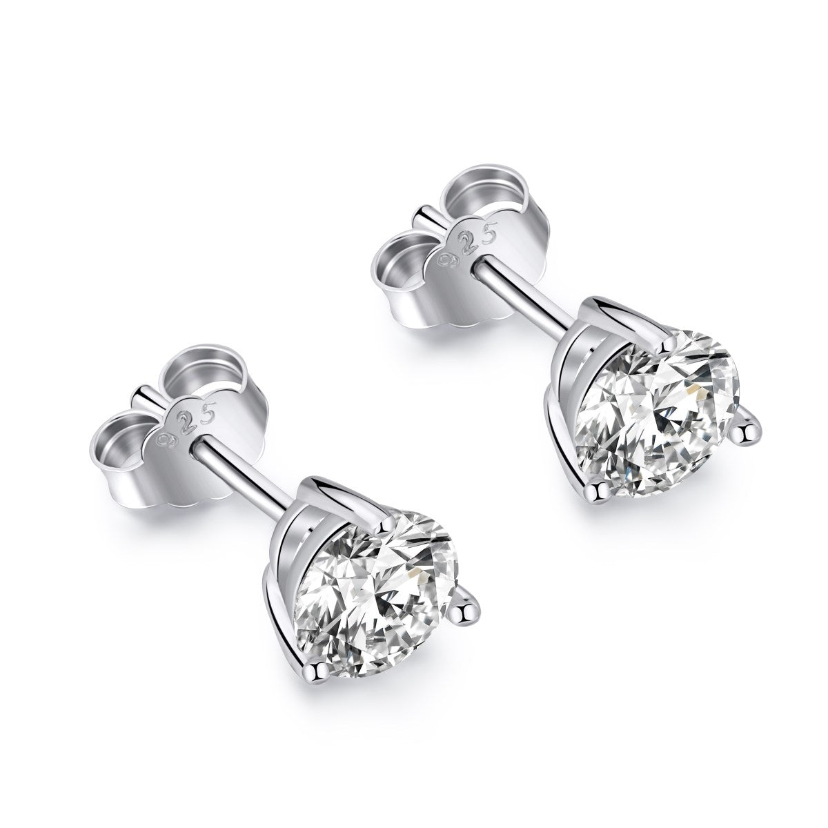 Stud earrings made of 925 silver with large round zirconia stone