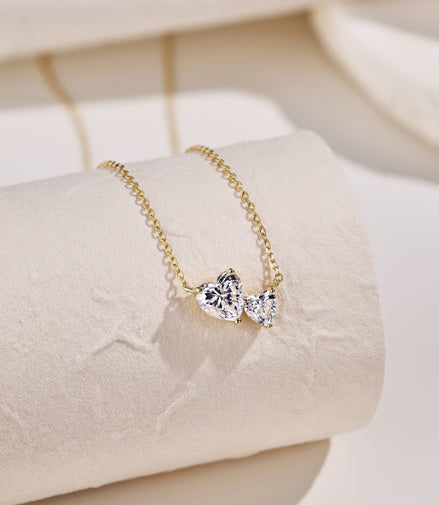 925 silver necklace double heart - 18K gold-plated