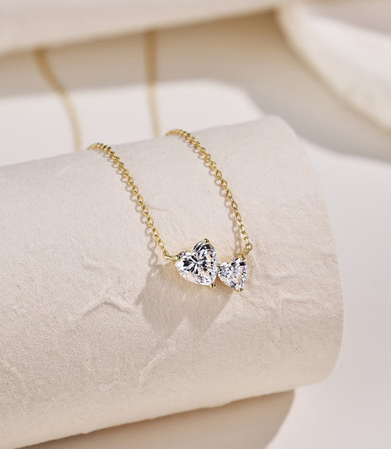 925 silver necklace double heart - 18K gold-plated