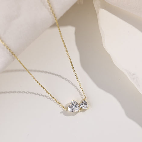 قلادة من الفضة عيار 925 على شكل قلب مزدوج - مطلية بالذهب عيار 18 قيراطًا