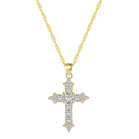 18K gold-plated cross necklace with zirconia