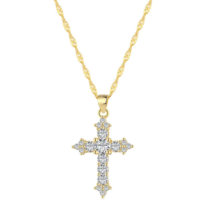 18K gold-plated cross necklace with zirconia