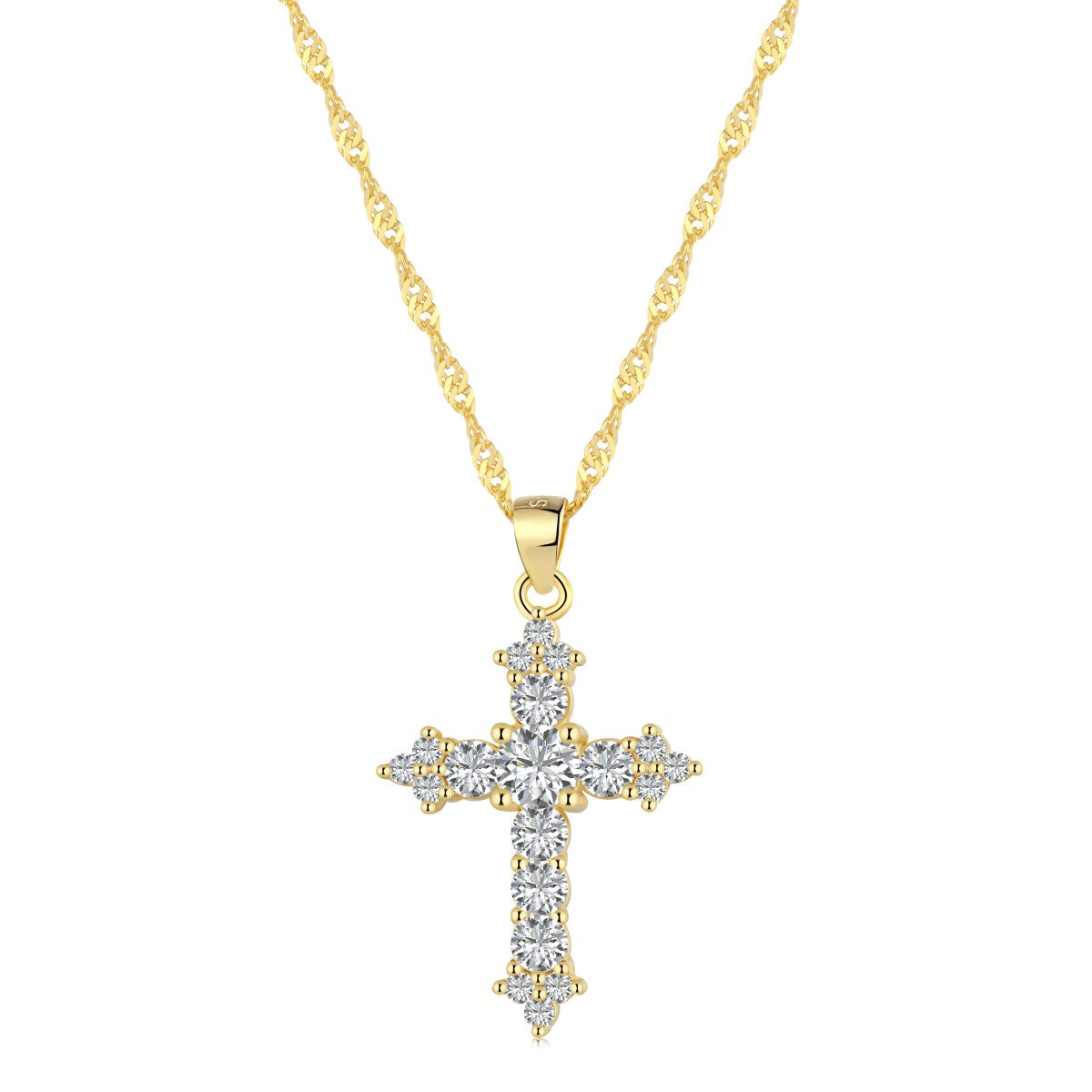 18K gold-plated cross necklace with zirconia