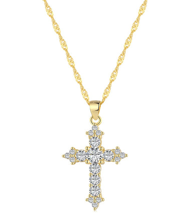 18K gold-plated cross necklace with zirconia