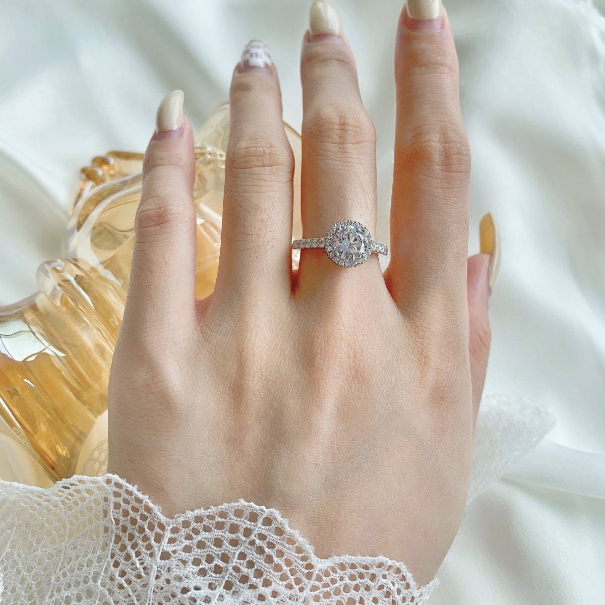 Silver ring with large diamond zirconia and zirconia setting