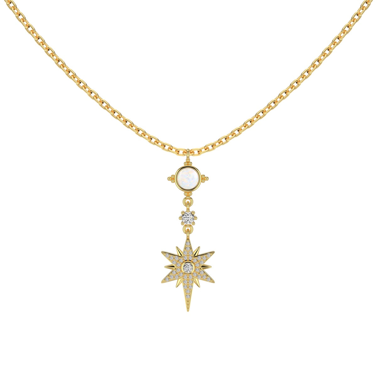 18K gold-plated chain made of 925 sterling silver with opal and zirconia pendants