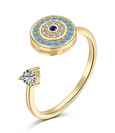 Adjustable 925 silver ring, 18K gold plated with oriental eye