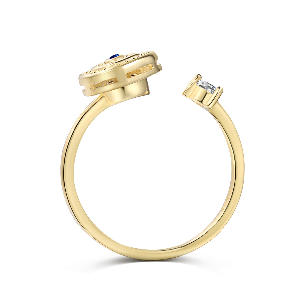 خاتم فضة عيار 925 قابل للتعديل، مطلي بالذهب عيار 18 قيراطًا مع عين شرقية