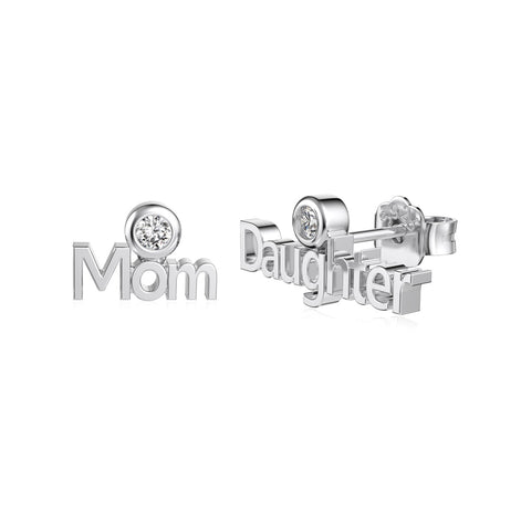 Stud earrings 925 silver Mom&amp;Daughter with zirconia stone