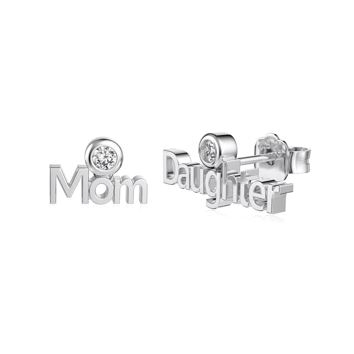 Stud earrings 925 silver Mom&amp;Daughter with zirconia stone