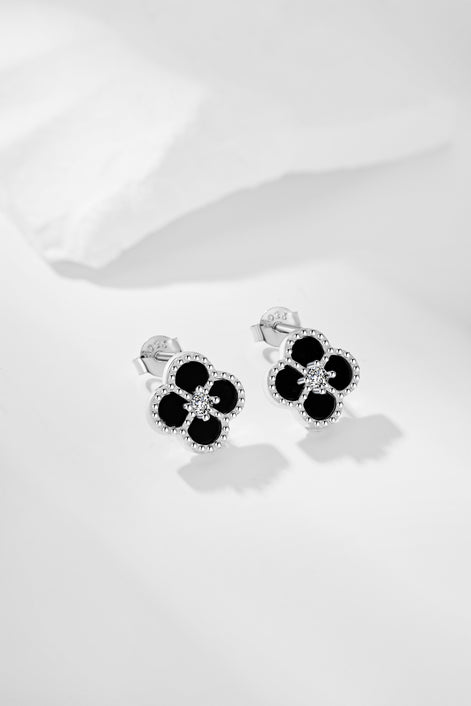 Cloverleaf stud earrings 925 silver zirconia flower, silver, green, black, grey