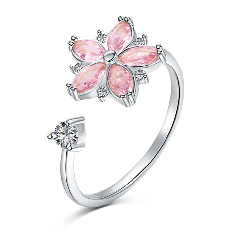 Adjustable 925 silver ring with zirconia flower