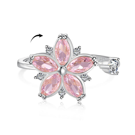 Adjustable 925 silver ring with zirconia flower