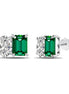 Emerald Cut Stud Earrings 925 Silver Green Emerald Look &amp; Oval Zirconia