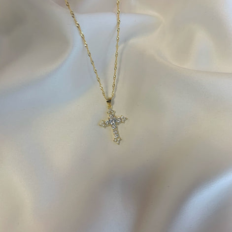 18K gold-plated cross necklace with zirconia