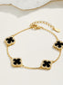 Gold-plated bracelet made of 925 silver – with black clover leaf pendants &amp; zirconia