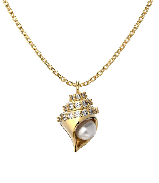 18K gold-plated chain made of 925 sterling silver with shell pendant &amp; pearl