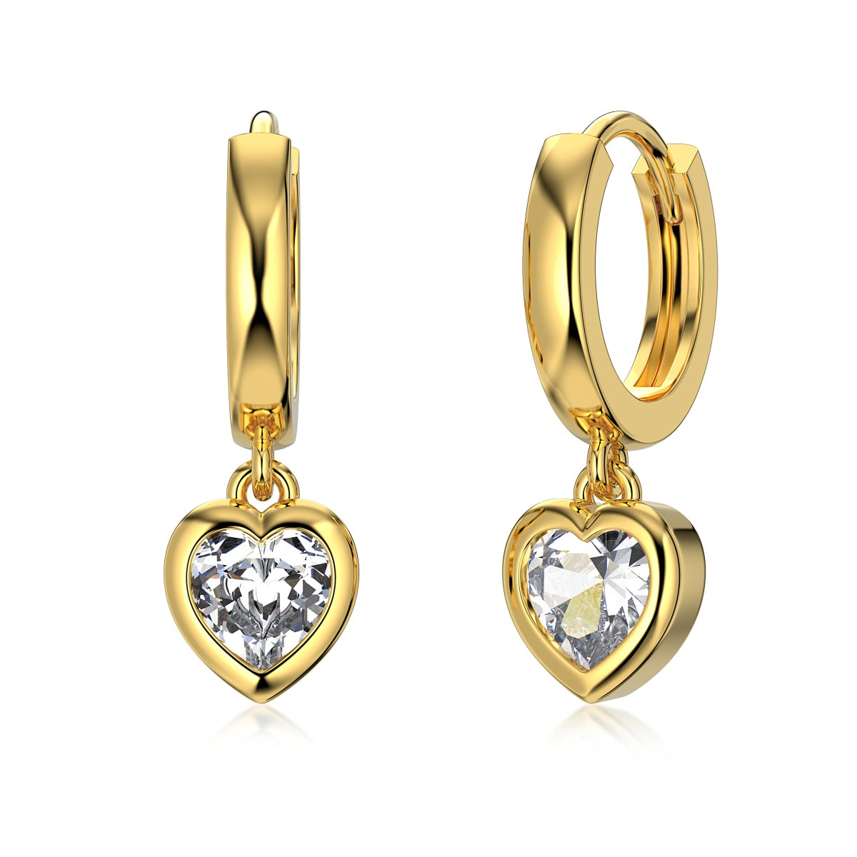 Heart earrings 925 silver gold-plated zirconia stone