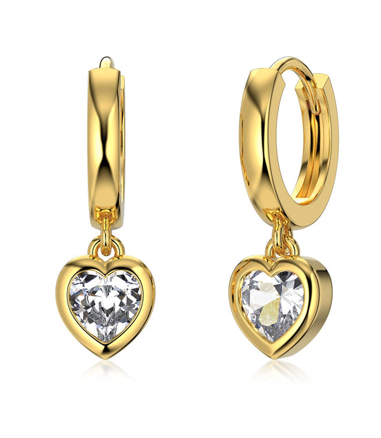 Heart earrings 925 silver gold-plated zirconia stone