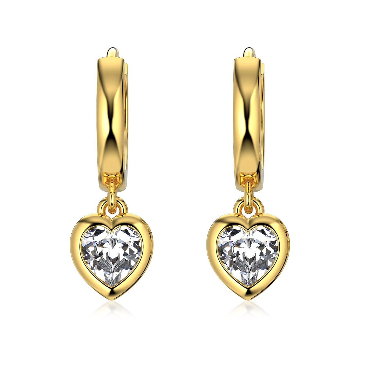 Heart earrings 925 silver gold-plated zirconia stone