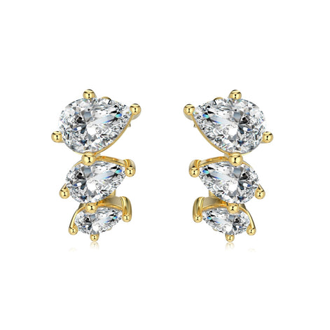 925 Sterling Silver Stud Earrings – 18K gold plated with oval zirconia